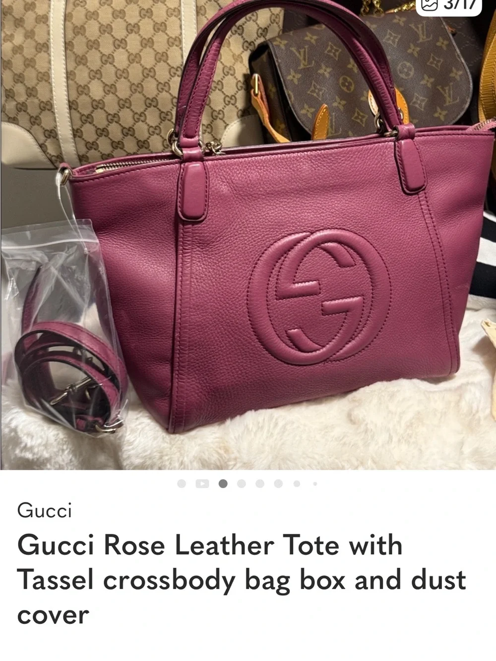Gucci Rose Leather Tote with Tassel crossbody bag box and dust cover